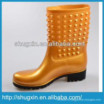 Shugxin Orange Household Women&#39;s High Rubber Snowboots Low Heel B-819